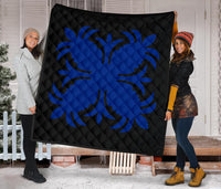 Hawaiian Premium Quilt Royal Pattern - Black And Blue - A2 Style - Polynesian Pride