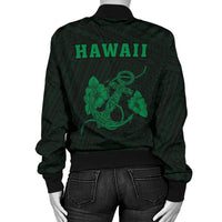 Hawaii Kakau Polynesian Anchor Women's Bomber Jacket - Green - Polynesian Pride