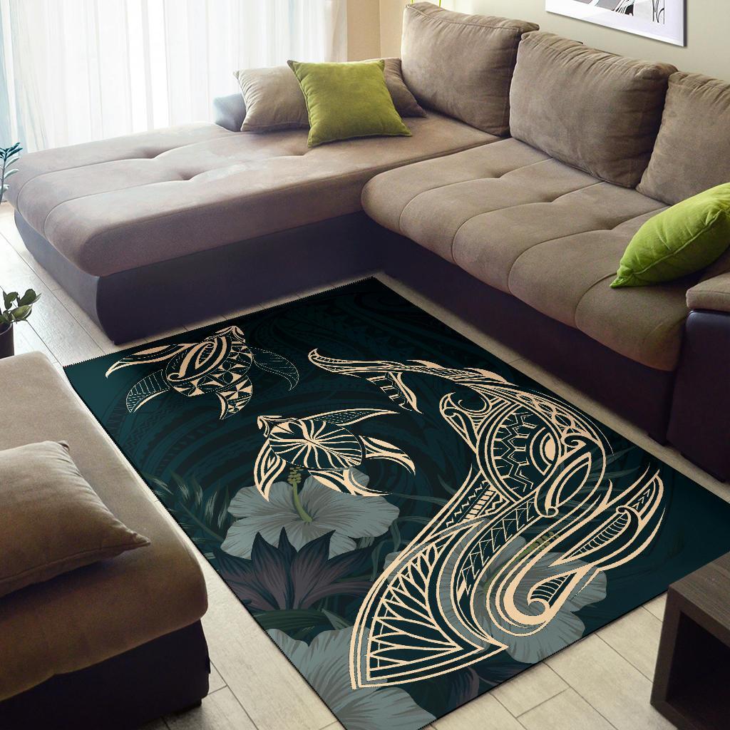 Hawaii Tropical Hibiscus Aumakua Rug - Lucas Style - Green Rug - Polynesian Pride