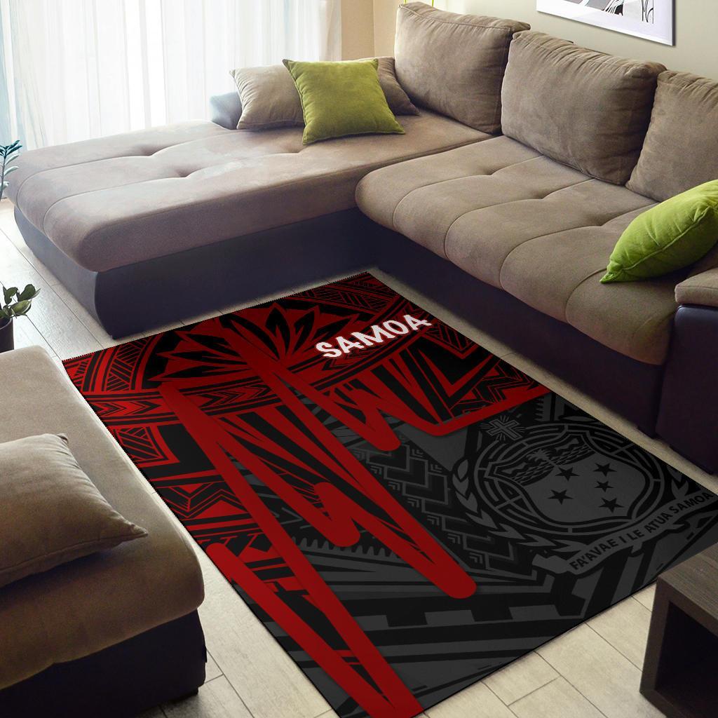 Samoa Area Rug - Samoa Seal With Polynesian Pattern In Heartbeat Style (Red) - Polynesian Pride