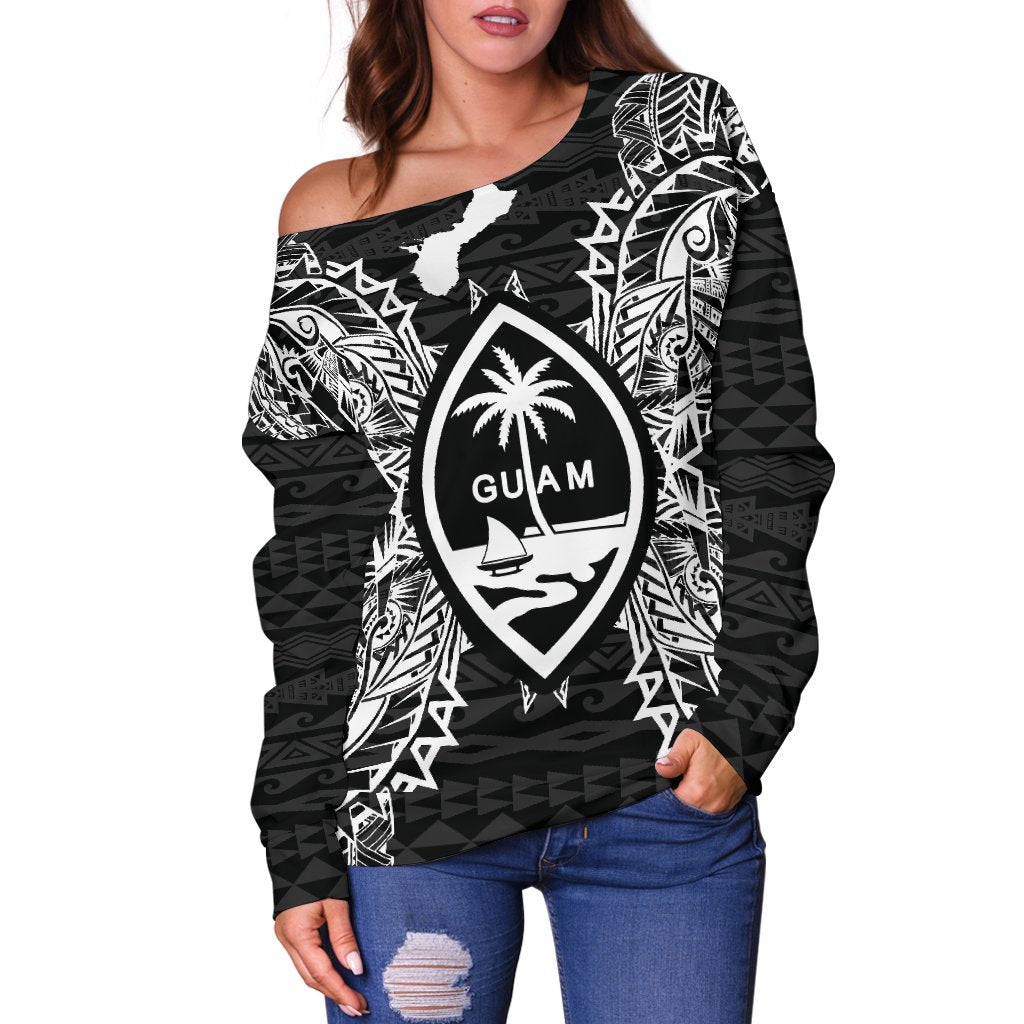 Guam Polynesian Shoulder Sweater Map Black - Polynesian Pride