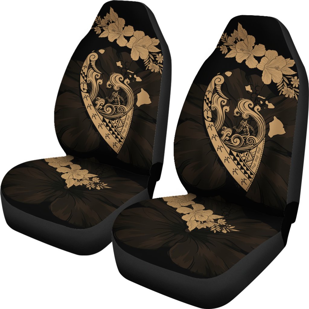 Hawaii Hibiscus Banzai Surfing Car Seat Cover V2 Gold Universal Fit Gold - Polynesian Pride