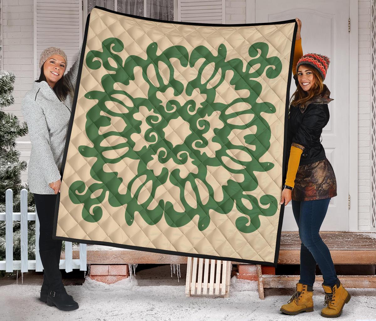 Hawaiian Quilt Turtle Pattern New Gold Premium Quilt - Skin Style - AH - Polynesian Pride