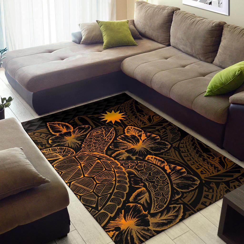 Nauru Area Rugs Turtle Hibiscus Gold - Polynesian Pride