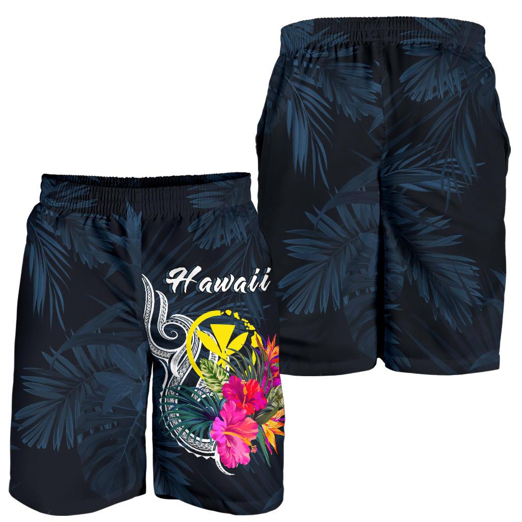 Hawaii Polynesian Men's Shorts - Tropical Flower Blue - Polynesian Pride