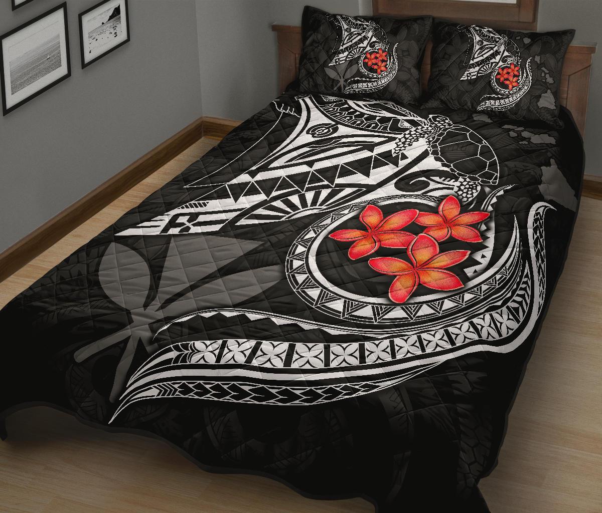 Hawaiian Polynesian Quilt Bed Set - Kanaka Maoli & White Manta Ray Turtle Tentacle - Polynesian Pride