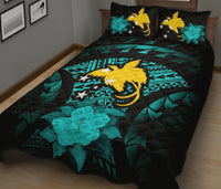 Papua New Guinea Polynesian Quilt Bed Set Hibiscus Turquoise - Polynesian Pride