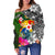 Tonga Off Shoulder Sweater - Turtle Plumeria Banana Leaf - Polynesian Pride