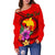 Papua New Guinea Polynesian Custom Personalised Women's Off Shoulder Sweater - Floral With Seal Red - Polynesian Pride