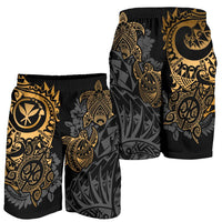 Polynesian Hawaii (Kanaka Maoli) Men's Short - Gold Turtle Hibiscus Flowing - Polynesian Pride