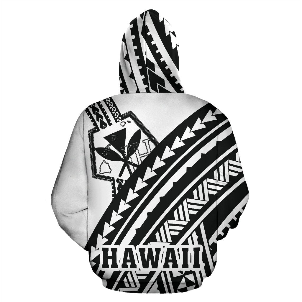 Hawaii Kanaka Polynesian Hoodie Poly Style Black and White - Polynesian Pride