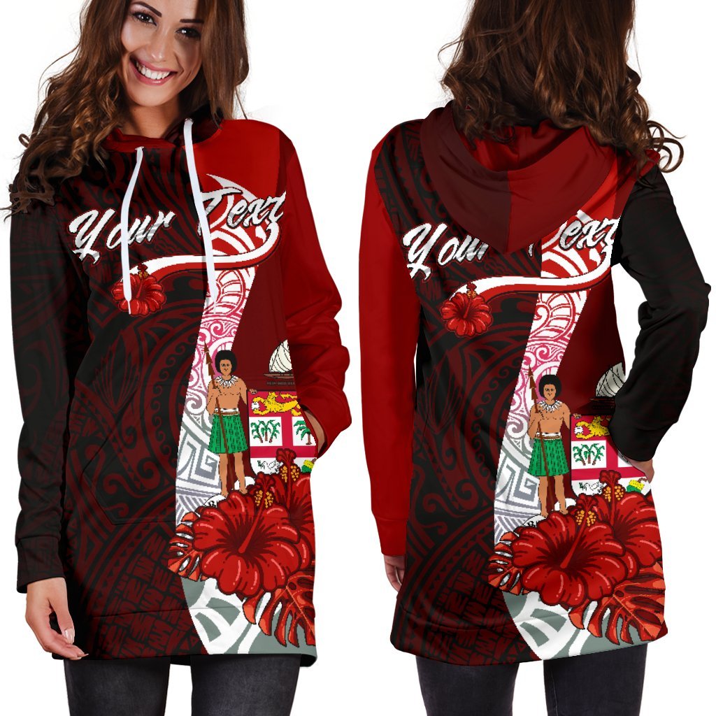 Fiji Polynesian Custom Personalised Hoodie Dress - Coat Of Arm With Hibiscus - Polynesian Pride