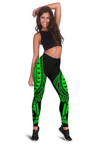 Tuvalu Women Leggings Polynesian Pattern Green - Polynesian Pride