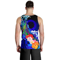 CNMI Custom Personalised Men's Tank Top - Humpback Whale with Tropical Flowers (Blue) - Polynesian Pride