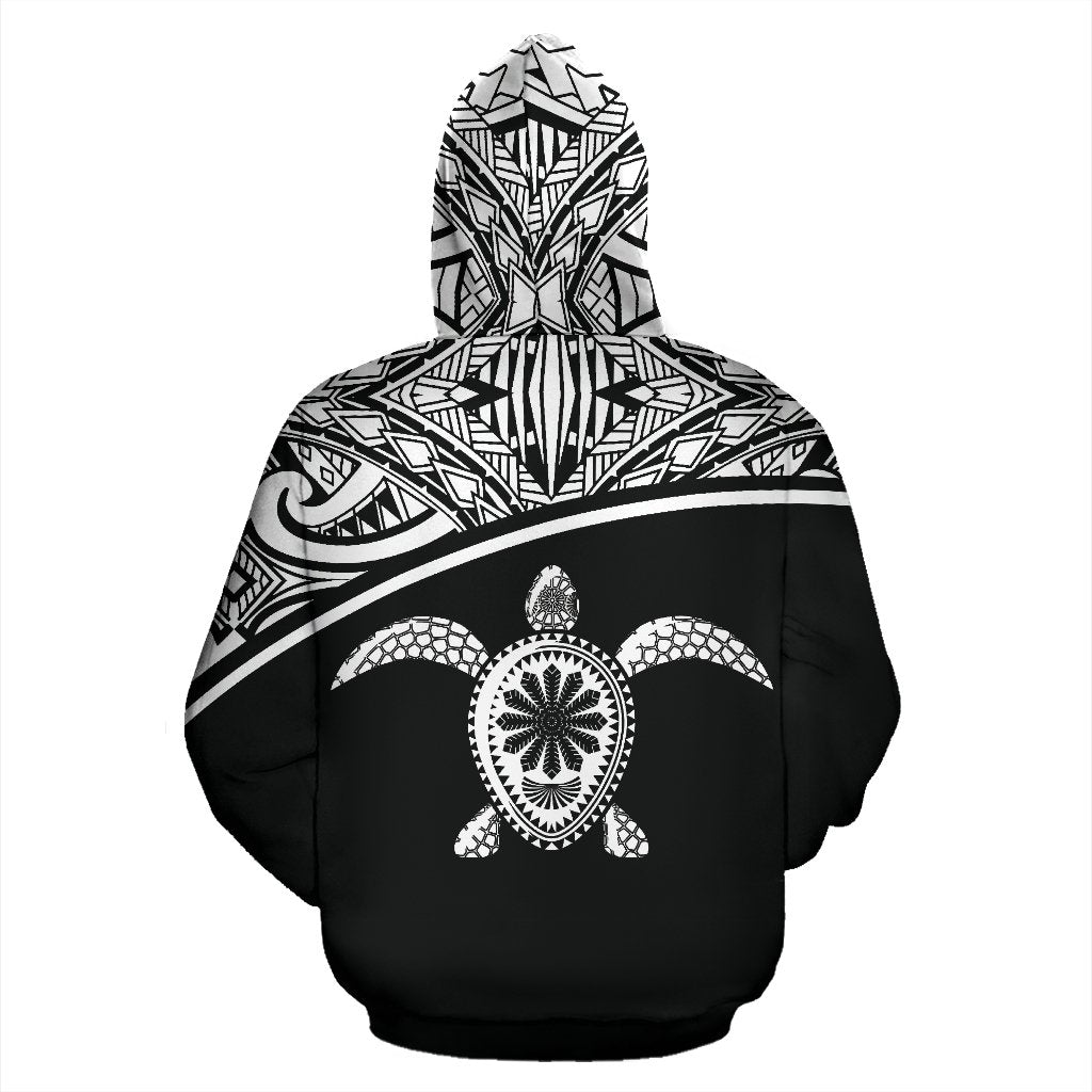 Turtle All Over Custom Hoodie Polynesian Black Curve Style - Polynesian Pride