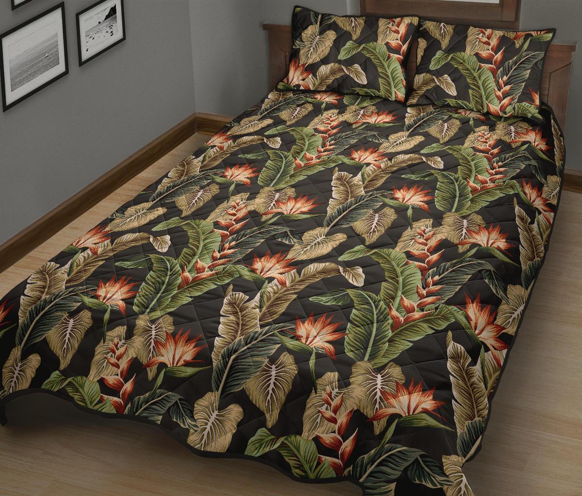 Hawaii Quilt Bed Set Tropical Floral Vintage Strelitzia Flower Banana Leaves AH - Polynesian Pride