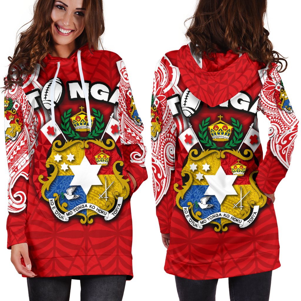 (Custom Personalised) Tonga Rugby Women's Hoodie Dress Royal Style - Polynesian Pride