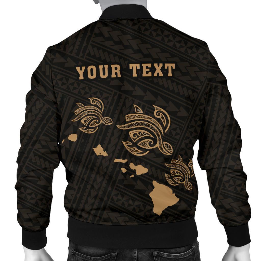 Hawaii Kakau Polynesian Three Turtles Map Personalized Men's Bomber Jacket - Gold - Polynesian Pride