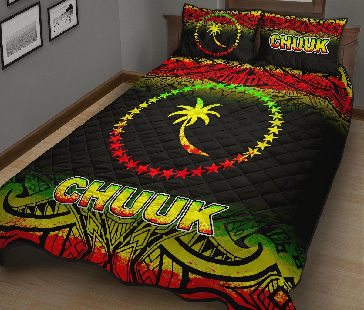 Chuuk Quilt Bed Set - Chuuk Flag Fog Style Reggae Version - Polynesian Pride