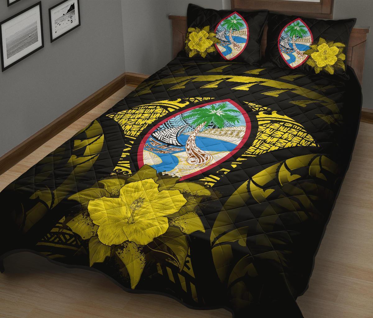 Guam Polynesian Quilt Bed Set Hibiscus Yellow - Polynesian Pride