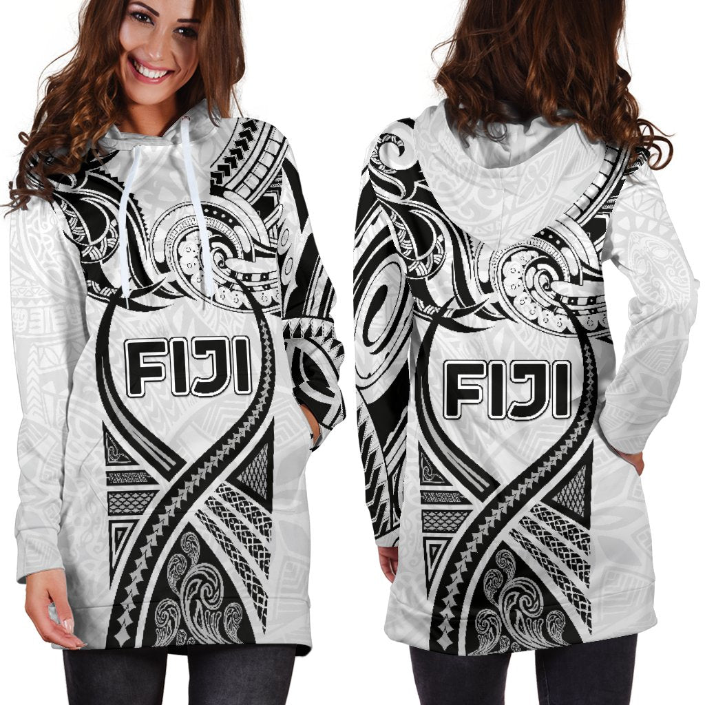 Fiji Rugby Women Hoodie Dress Polynesian Waves Style - Polynesian Pride
