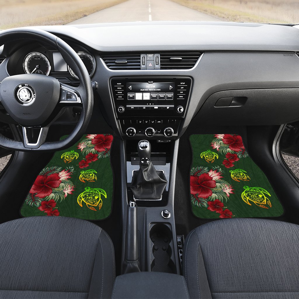 Hawaii Car Floor Mats - Turtle Hibiscus Pattern Hawaiian Car Floor Mats - Green - Polynesian Pride