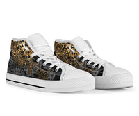 Tahiti Polynesian High Top Shoes - Gold Turtle Hibiscus Flowing - Polynesian Pride