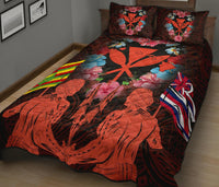 Hawaii Map Kanaka Two Men Holding Flag Quilt Bed Set - AH - Orange - Polynesian Pride