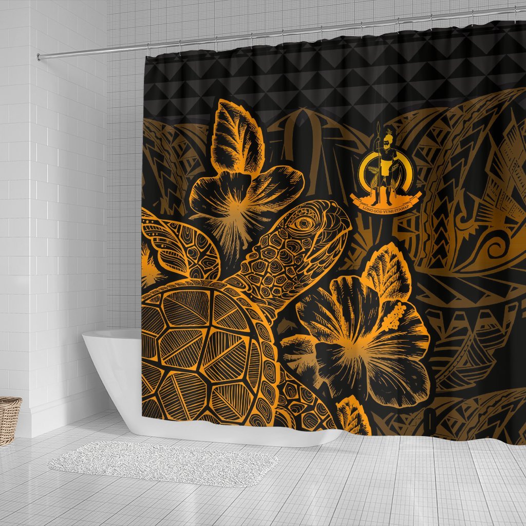 Vanuatu Shower Curtain Turtle Hibiscus Gold - Polynesian Pride