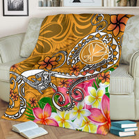 Hawaii Premium Blanket - Turtle Plumeria Polynesian Tattoo Gold Color - Polynesian Pride