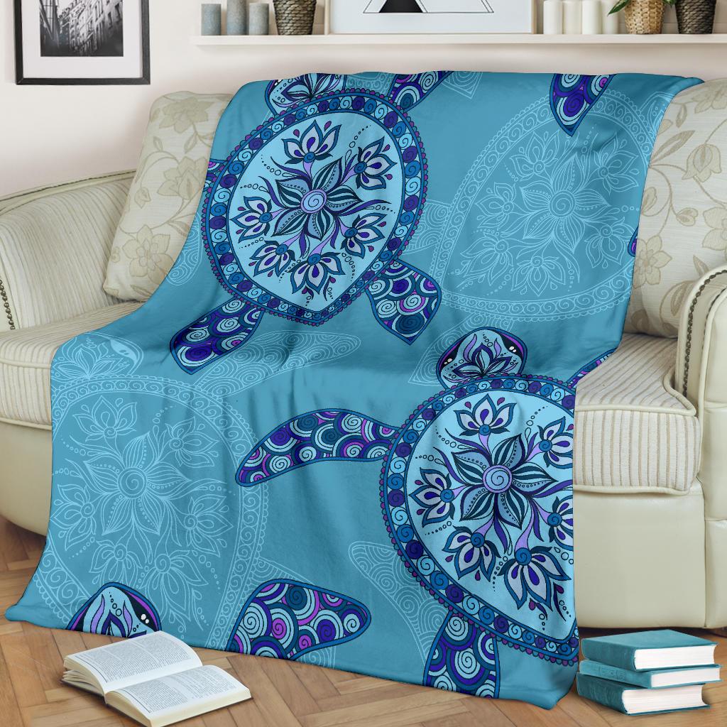 Blue Plumeria Turtle Premium Blanket - Polynesian Pride