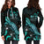 Fiji Polynesian Hoodie Dress - Turtle With Blooming Hibiscus Turquoise - Polynesian Pride