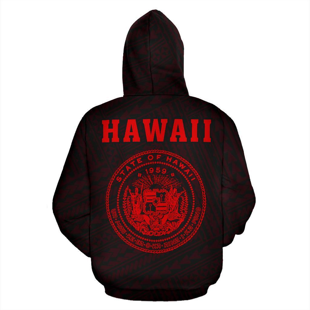 Polynesian Kakau Seal of Hawaii Zip Hoodie Red - Polynesian Pride