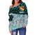 Tonga Women's Off Shoulder Sweaters - Coconut Leaves Weave Pattern Blue - Polynesian Pride