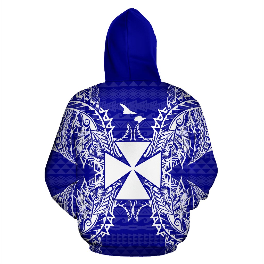 Wallis and Futuna Polynesian All Over Zip up Hoodie Map Blue - Polynesian Pride