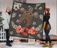 Hawaii Turtle Polynesian Hibiscus Kanaka Style Tropical - Premium Quilt AH - Polynesian Pride