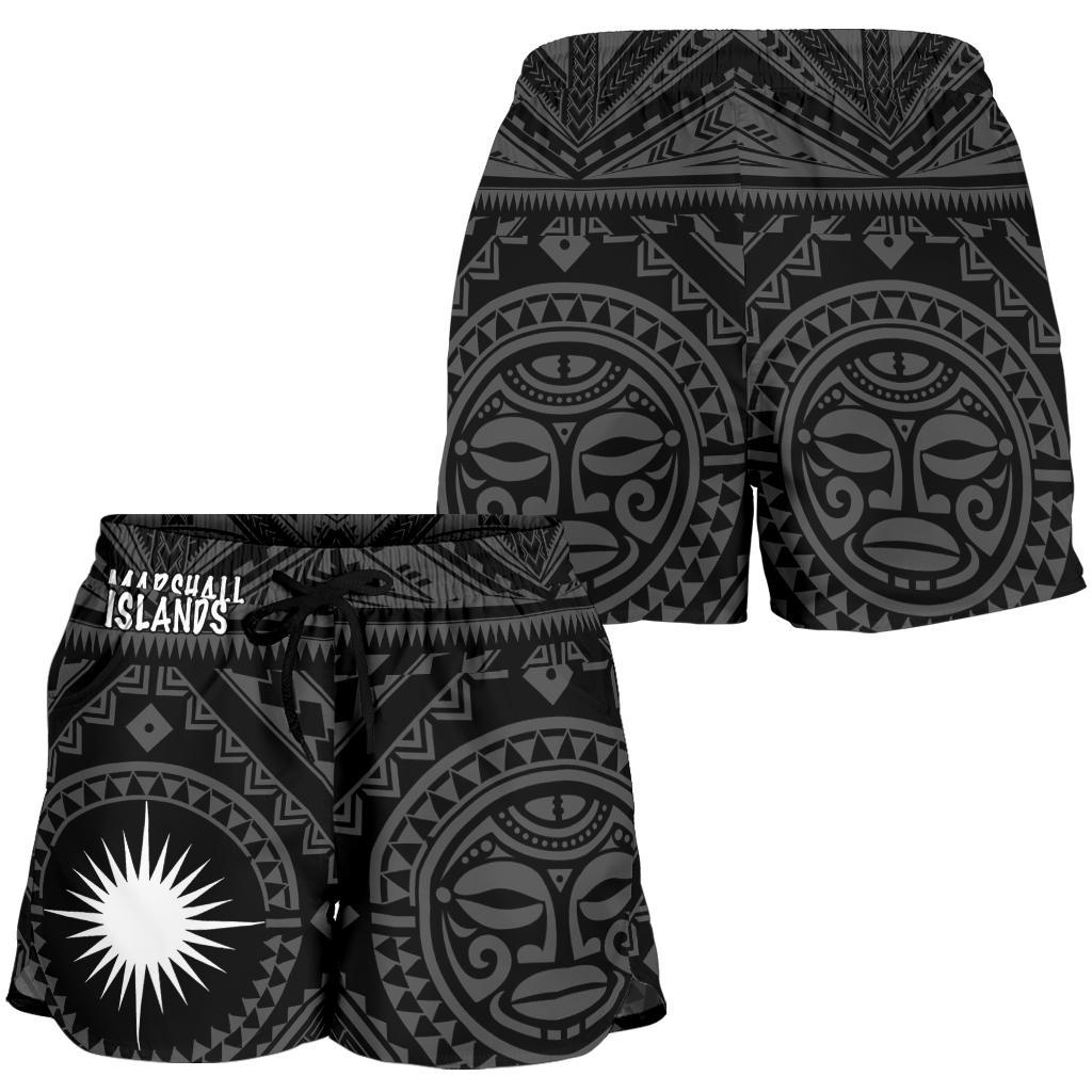 Marshall Women's Shorts - Marshall Seal With Polynesian Tattoo Style ( Black) - Polynesian Pride