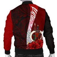 Vanuatu Polynesian Custom Personalised Men's Bomber Jacket - Coat Of Arm With Hibiscus - Polynesian Pride