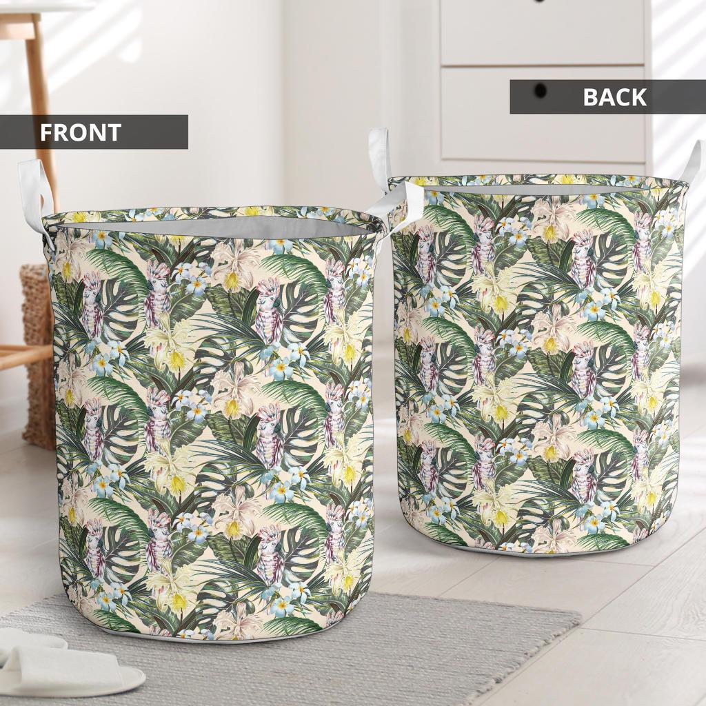 Tropical Jungle Parrots And Flamingos Hawaii Laundry Basket - Polynesian Pride