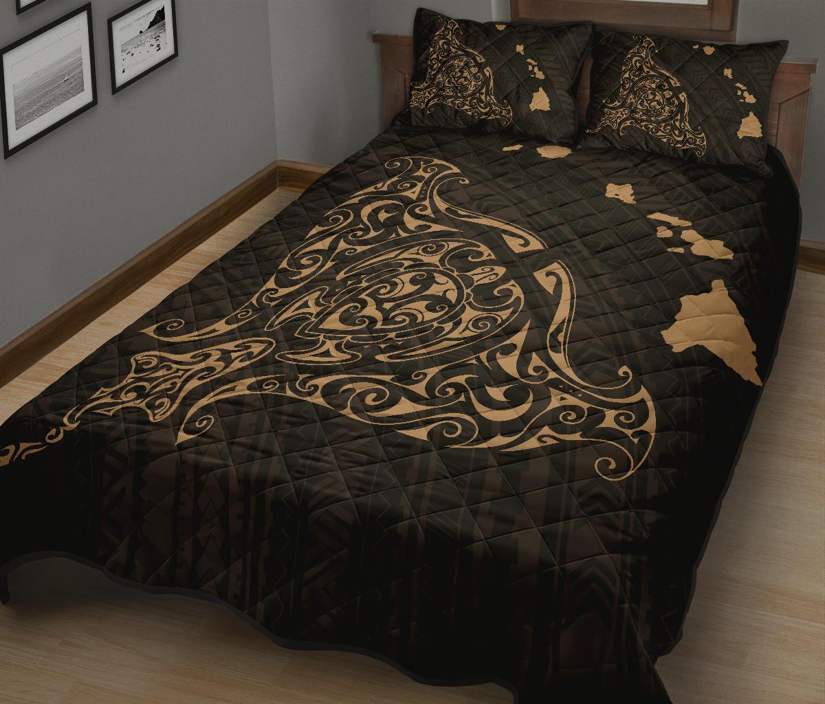 Rays Hawaii Map Polynesian Quilt Bed Set - Gold - Polynesian Pride