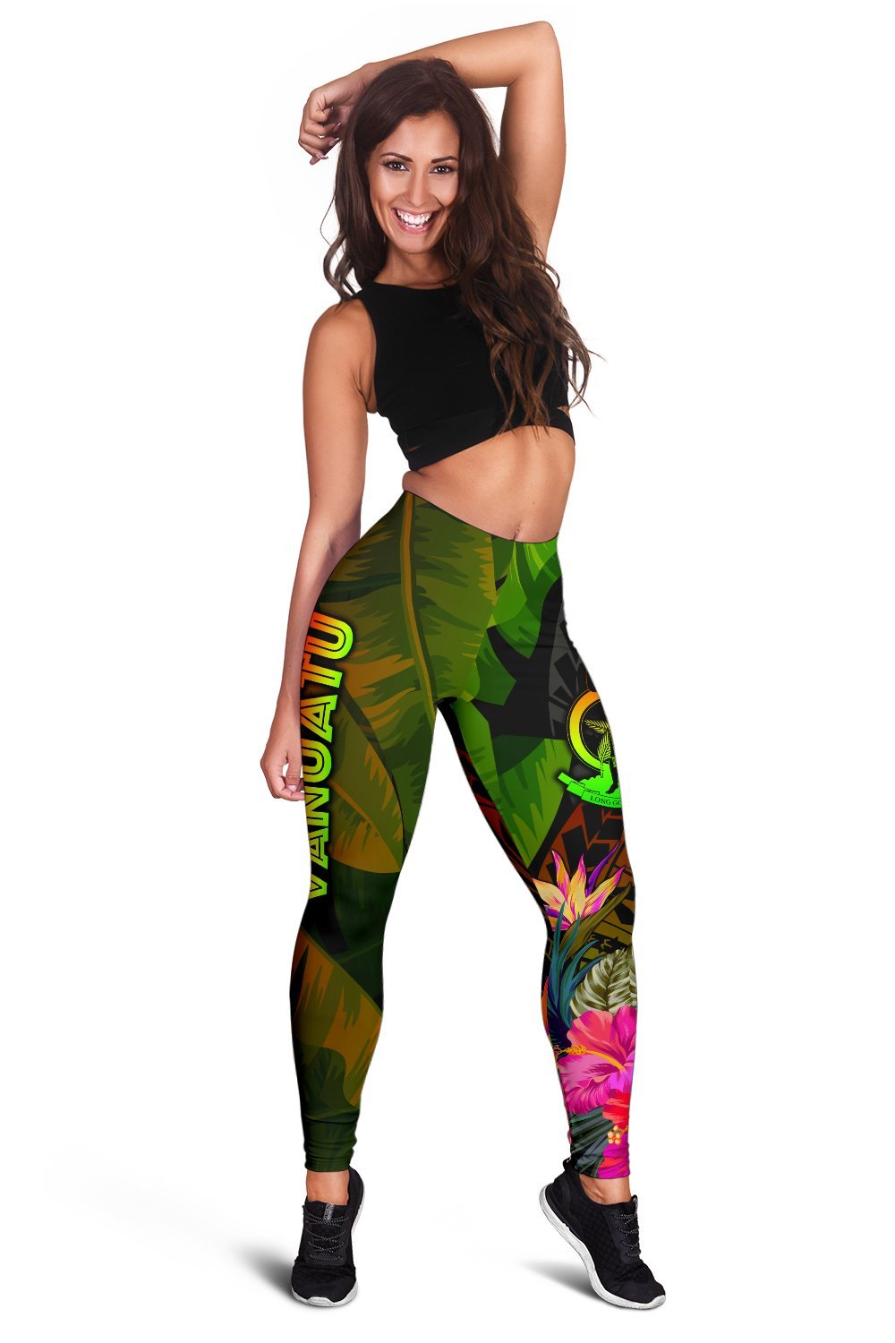 Vanuatu Polynesian Women's Leggings - Hibiscus and Banana Leaves - Polynesian Pride