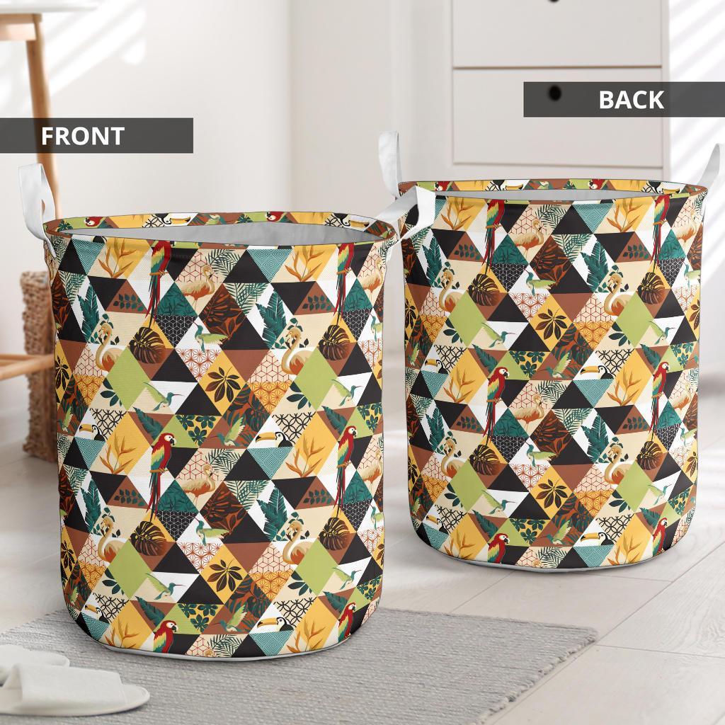 Tropical Jungle Parrots And Flamingos Pattern Hawaii Laundry Basket - Polynesian Pride