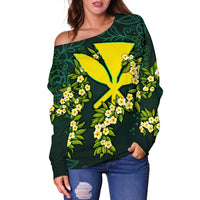 Polynesian Hawaii Off Shoulder Sweater - Ti Leaf Lei Turtle - Polynesian Pride