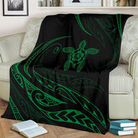 Hawaii Turtle Hibicus Premium Blanket - Frida Style - Green - Polynesian Pride