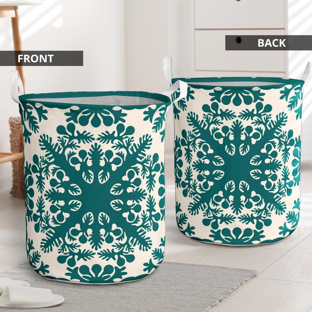 Hawaiian Quilt Tradition Turquoise Laundry Basket AH - Polynesian Pride