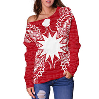 Nauru Polynesian Shoulder Sweater Map Red White - Polynesian Pride