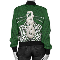 Maori Moko Tattoo Bomber Jacket for Women, Manaia Pounamu - Polynesian Pride