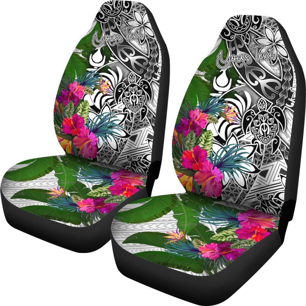 New Caledonia Custom Personalised Car Seat Covers White - Turtle Plumeria Banana Leaf Crest - Polynesian Pride