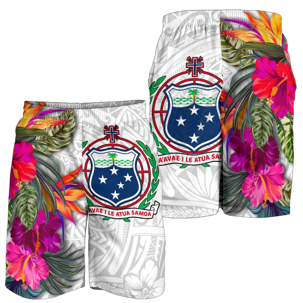 Samoa All Over Print Men's Shorts Hibiscus Polynesian White Pattern White - Polynesian Pride