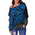 Tonga Polynesian Off Shoulder Sweater (Women) - Blue Turtle Flowing - Polynesian Pride